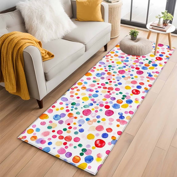 Colorful Polka Dot Runner Rug 2x6 FT,Non Slip Hallway Rugs,Rainbow Watercolor Polka Dots Washable Soft Floor Carpet Non-Shedding Throw Runner Carpet Long Rug for Entryway Kitchen Bedside Sliding Door