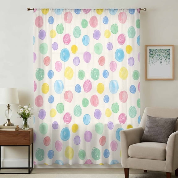 Colorful Polka Dot Sheer Curtains 108" Extra Long for Living Room, Watercolor Pink Purple Blue Bubble Abstract Light Filtering Privacy Drapes, Semi Sheer Window Treatment for Floor to Ceiling Window