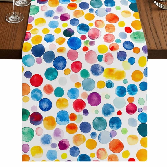 Colorful Polka Dot Short Table Runner 36 Inches Long,Rainbow Polka Dots Watercolor Cotton Linen Table Runners Dresser Scarves,Fabric Tabletop Scarf Furniture Cover for Home Dinner Party Decor 13"x36"