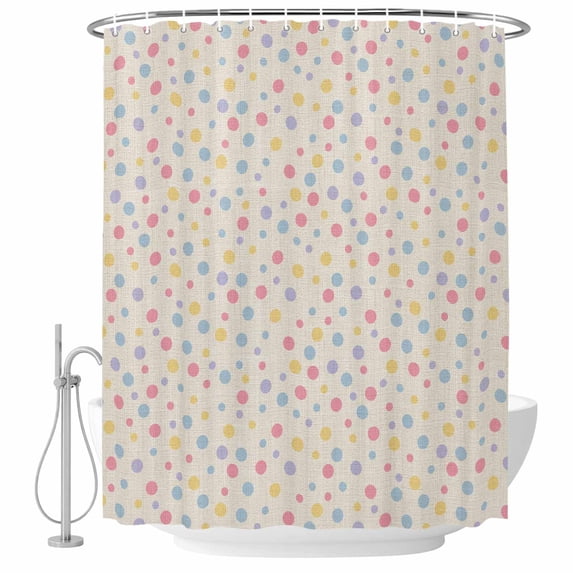 Colorful Polka Dot Shower Curtain, Waterproof Shower Curtains for Bathroom, Vintage Minimalist Geometric Beige Washable Fabric Bathtub Curtain Set Bath Decor with 12 Hooks Stall 36"x72"