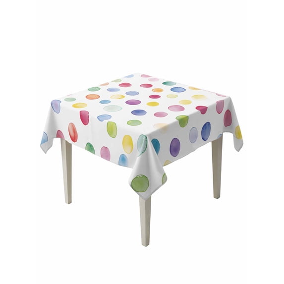 Colorful Polka Dot Table Cloth, Rainbow Polka Dot Watercolor Waterproof Tablecloth for Square Tables, Reusable Washable Fabric Table Cover for Restaurant Kitchen Dining Tables 60"x60"