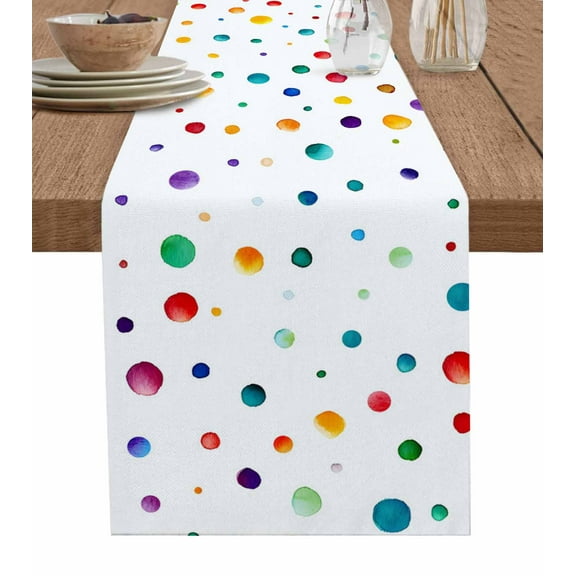 Colorful Polka Dot Table Runner 60 Inches, Rainbow Point Vibrant Bed Runner Dresser Scarves Tabletop for Indoor Outdoor Parties/Ceremony/Banquet, 13" x 60"