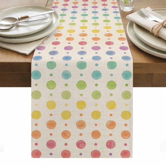 Colorful Polka Dot Table Runner Cartoon Watercolor Geometric Beige Tablerunners 13 x 36 Inch, Table Decorations Tabletop Scarf for Summer Gathering Holiday Farmhouse Kitchen Dining Decor