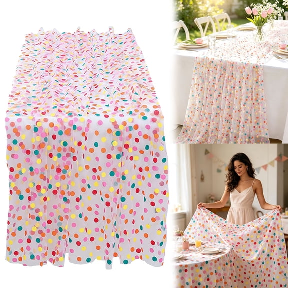 Colorful Polka Dot Table Runner Confetti Dots Birthday Party Decorations Summer Lace Tulle Table Decor Kitchen Holiday Wedding Veil Shower Home Decor