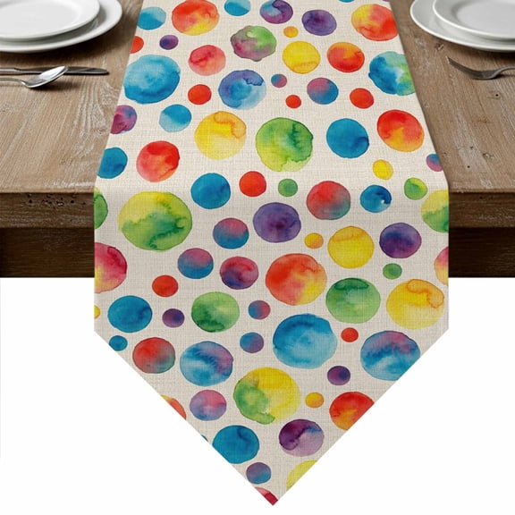 Colorful Polka Dot Table Runner Linen Burlap Table Runner 36 Inches Small Cartoon Watercolor Geometric on Linen Dresser Scarves for Kitchen Island Coffee Dining Room Party Holiday Decor 13"x36"