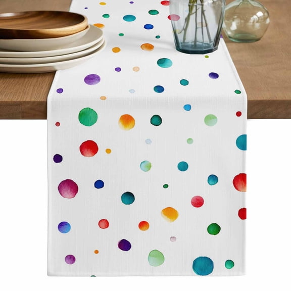 Colorful Polka Dot Table Runner, Rainbow Point Vibrant Washable Cotton Linen Table Runners 36 Inches Long, Dresser Scarf Runner for Nightstand/End Tables/Round Tables 13''x36''