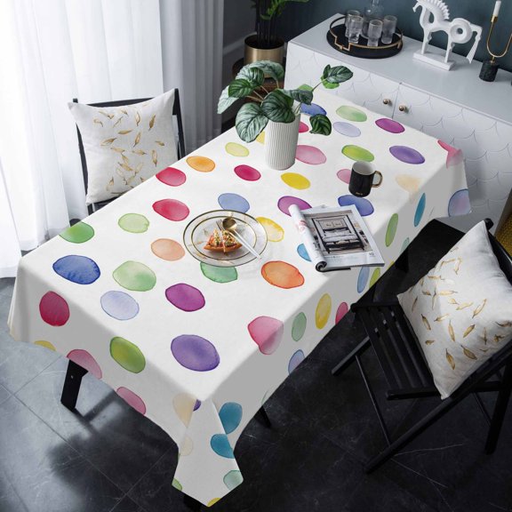 Colorful Polka Dot Tablecloth Rectangle Table Cloths 54x108 , Waterproof Tablecloth Outdoor Table Cloth, Rainbow Polka Dot Watercolor Washable Table Cover for Kitchen Dining Party