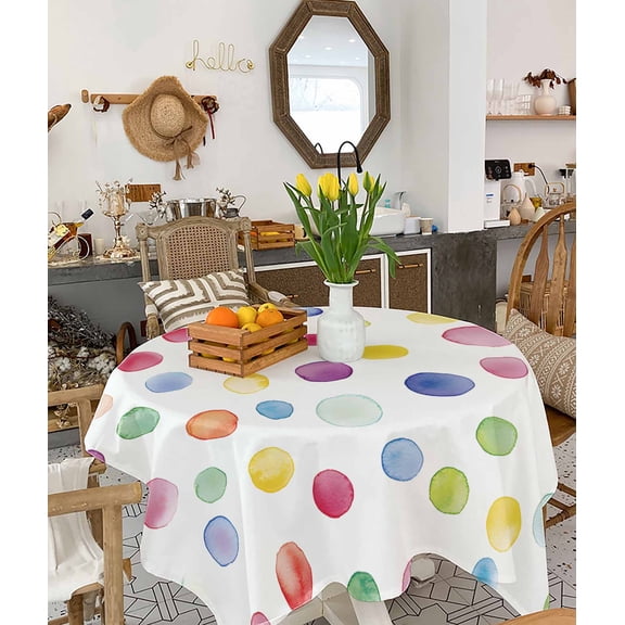 Colorful Polka Dot Tablecloth Square Table Cloth 54x54, Waterproof Tablecloth Outdoor Table Cloth, Rainbow Polka Dot Watercolor Washable Table Cover for Kitchen Dining Party