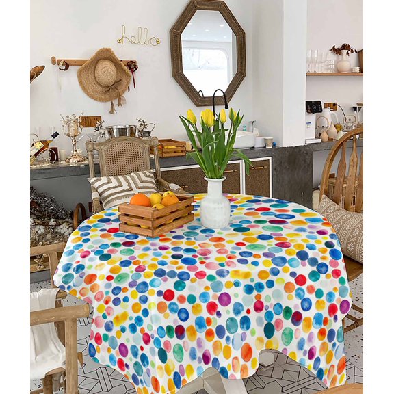 Colorful Polka Dot Tablecloth Square Table Cloth 54x54, Waterproof Tablecloth Outdoor Table Cloth, Rainbow Polka Dots Watercolor Washable Table Cover for Kitchen Dining Party