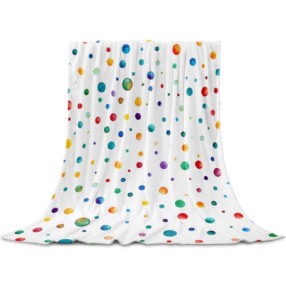 Colorful Polka Dot Throw Blanket for Couch, Soft Lightweight Flannel Fleece Blanket, Rainbow Point Vibrant Microfiber Plush All Season Decorative Blankets Gifts for Sofa Office Lap 30"x40"
