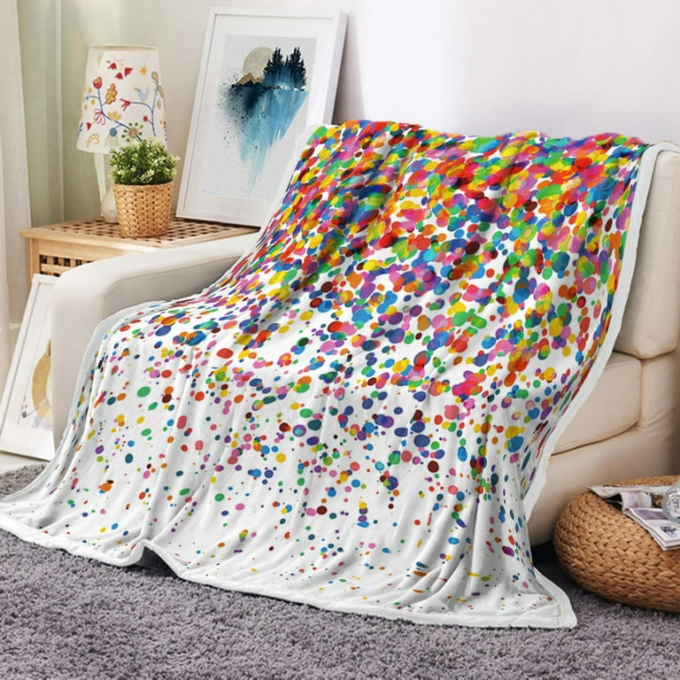 Colorful Polka Dot Throw Blanket Geometric Confetti Falling Colorful Rainbow Polka Dot Fleece Blanket Rainbow Soft Plush Blanket 50X60IN