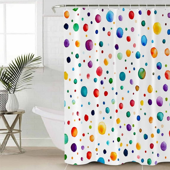 Colorful Polka Dot Waterproof Fabric Shower Curtain, Rainbow Color Polka Dots Abstract Shower Curtain for Bathroom Curtains Bathtubs Hotel Washable Shower Curtains with 12 Hooks Stall 54x78in