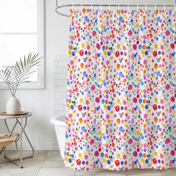 Colorful Polka Dot Waterproof Fabric Shower Curtain,Rainbow Watercolor Polka Dots Waterproof Fabric Shower Curtain for Bathroom Curtains Bathtubs Hotel Shower Curtains with 12 Hooks Small 36x72in
