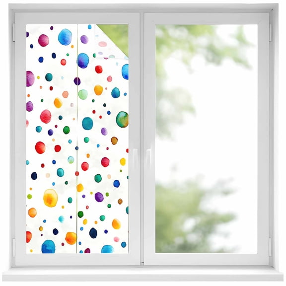Colorful Polka Dot Window Privacy Film, Rainbow Color Polka Dots Abstract Static Cling UV Sun Blocking Heat Control Window Tint Day and Night, Non-Adhesive One Way Windows Privacy Cover 19.6''x39.3''