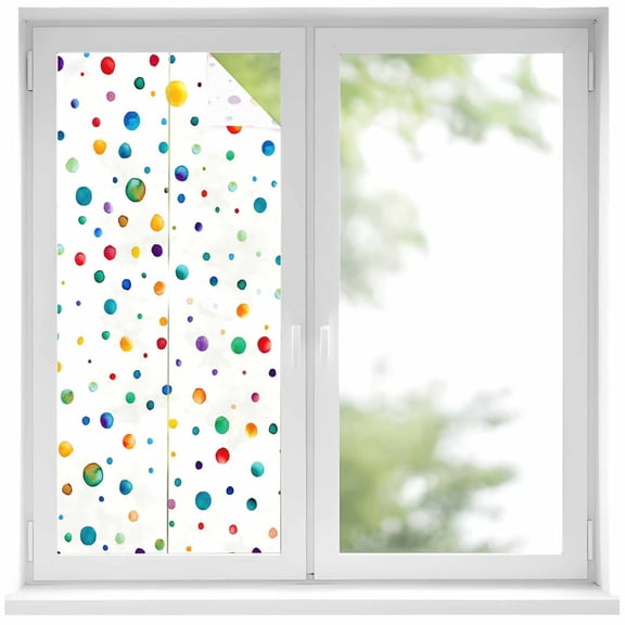 Colorful Polka Dot Window Privacy Film, Rainbow Point Vibrant Static Cling UV Sun Blocking Heat Control Window Tint Day and Night, Non-Adhesive Reusable One Way Windows Privacy Cover 17.7''x39.3''