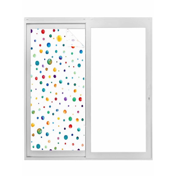 Colorful Polka Dot Window Privacy Film, Rainbow Point Vibrant Static Cling UV Sun Blocking Tint Film Heat Control Windows Films for Bedroom Bathroom, Window Stickers 17.7"x39.3"