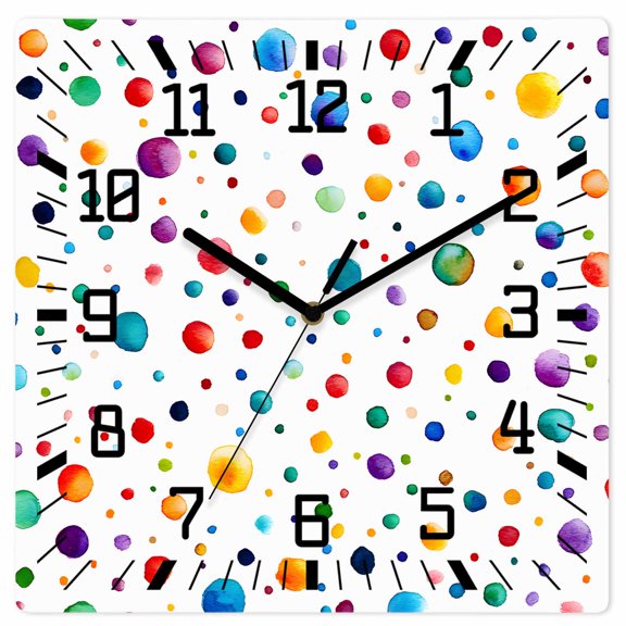 Colorful Polka Dot Wooden Wall Clock Silent Non Ticking, Rainbow Color Polka Dots Abstract Square Wall Clocks Battery Operated, Decor Clock for Home Office, Living Room, Kitchen, 10 Inch