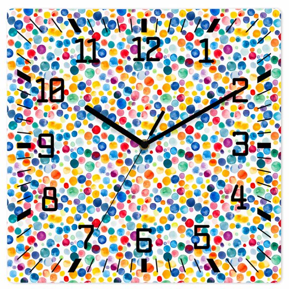 Colorful Polka Dot Wooden Wall Clock Silent Non Ticking, Rainbow Polka Dots Watercolor Square Wall Clocks Battery Operated, Decor Clock for Home Office, Living Room, Kitchen, 12 Inch