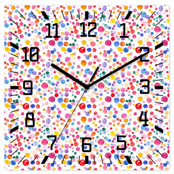 Colorful Polka Dot Wooden Wall Clock Silent Non Ticking, Rainbow Watercolor Polka Dots Square Wall Clocks Battery Operated, Decor Clock for Home Office, Living Room, Kitchen, 10 Inch