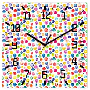 Colorful Polka Dot Wooden Wall Clock Silent Non Ticking, Watercolor Rainbow Polka Dots Square Wall Clocks Battery Operated, Decor Clock for Home Office, Living Room, Kitchen, 12 Inch