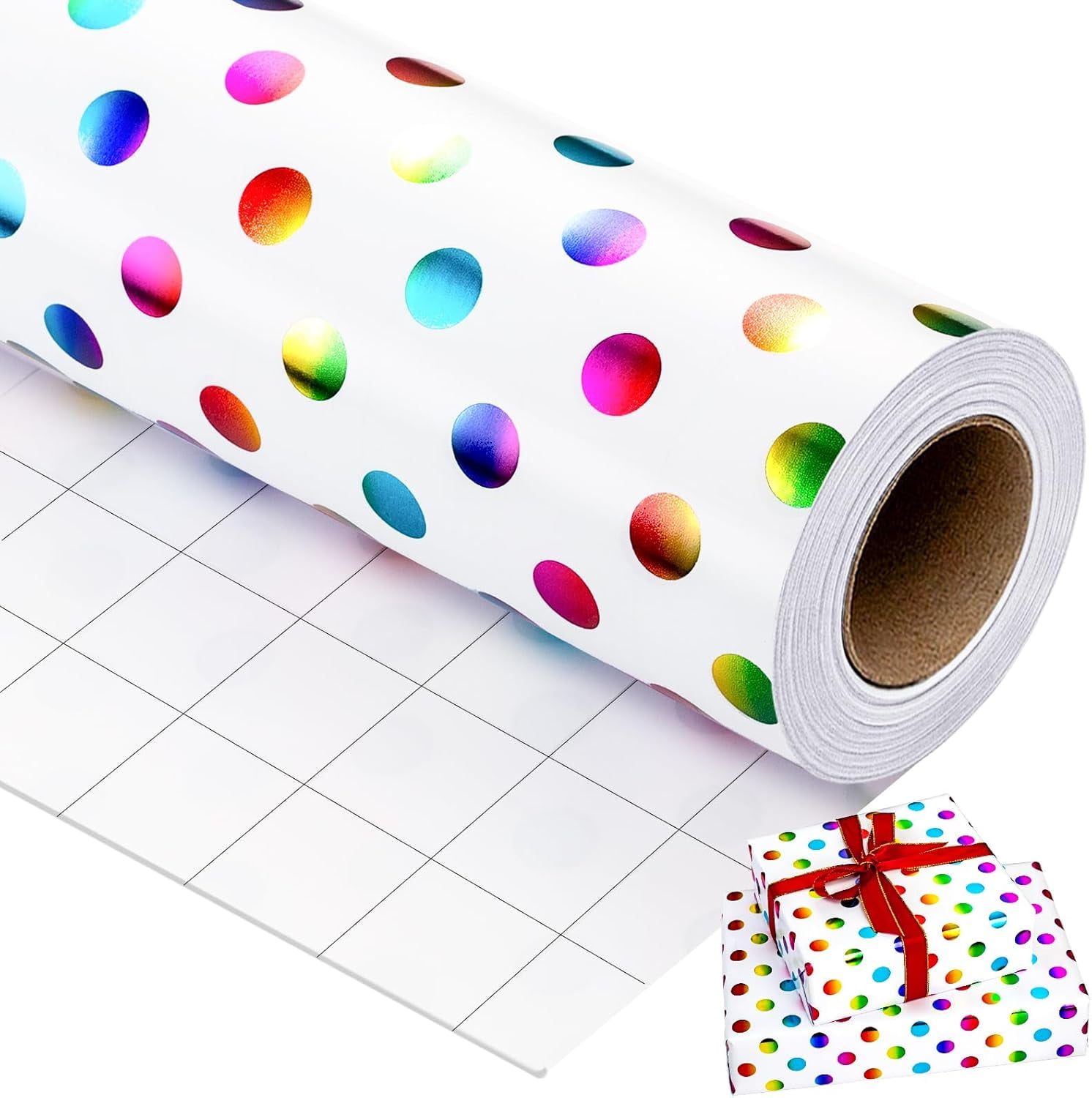 Colorful Polka Dot Wrapping Paper,Gift Wrapping Paper, Rainbow Polka-Dot Gift Wrap for Present Packaing, Boy Girl Birthday, Party, Holiday,Christmas and Celebrations(17 Inch X 16.5 Feet)