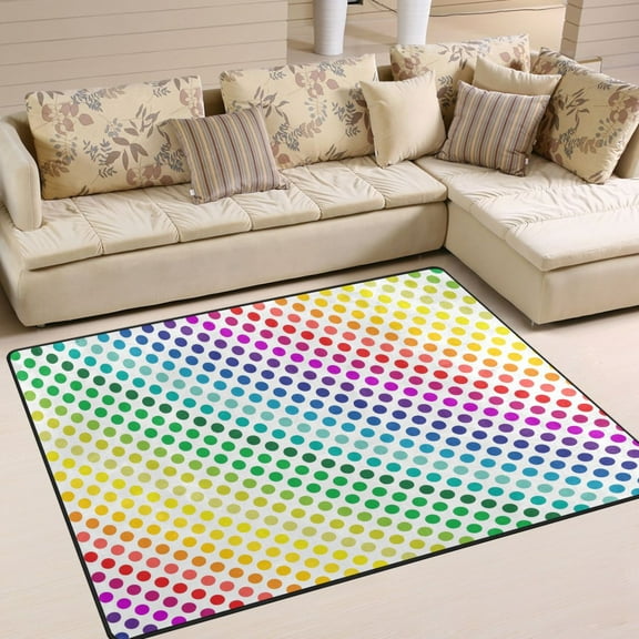Colorful Polka Dots in Lines Area Rugs Soft Non-Slip Floor Mats Large Nursery Carpets Doormat for Living Room Bedroom Hotel Decor 63"x48"