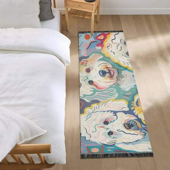 Colorful Poodle Dogs Bedside Runner Rug 2'x 6' Non Slip Carpet Floor Mat Area Rug