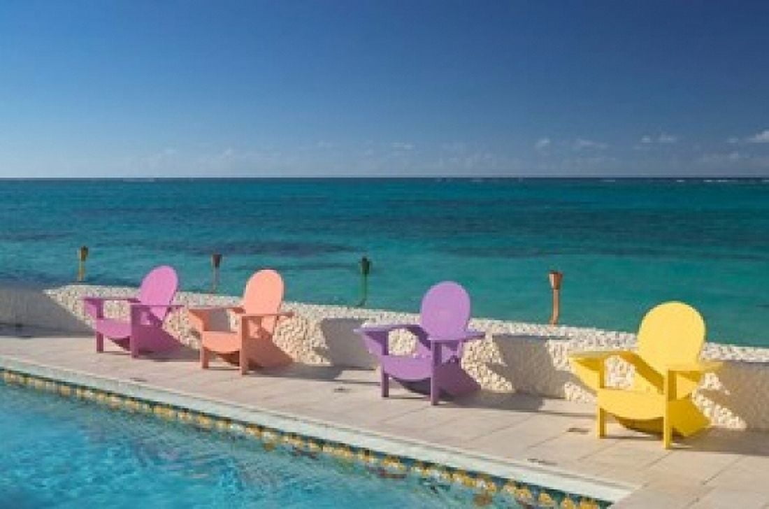 Colorful Pool Chairs at Compass Point Resort Gambier Bahamas Caribbean Canvas Art - Walter Bibikow DanitaDelimont (17 x 11)