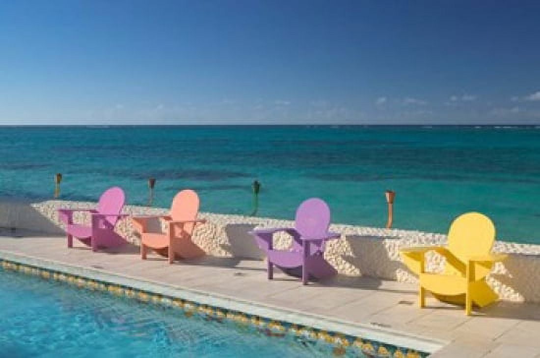 Colorful Pool Chairs at Compass Point Resort Gambier Bahamas Caribbean Canvas Art - Walter Bibikow DanitaDelimont (34 x 23)