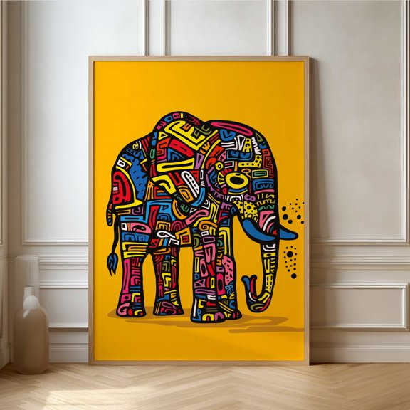 Colorful Pop Art Geometric Elephant Unique Animal Art For Contemporary Decor