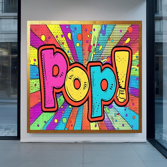 Colorful "Pop!" Art Graffiti Style Bubble Letters Rainbow Comic Book Print, Unframed Paper Poster 24x36in