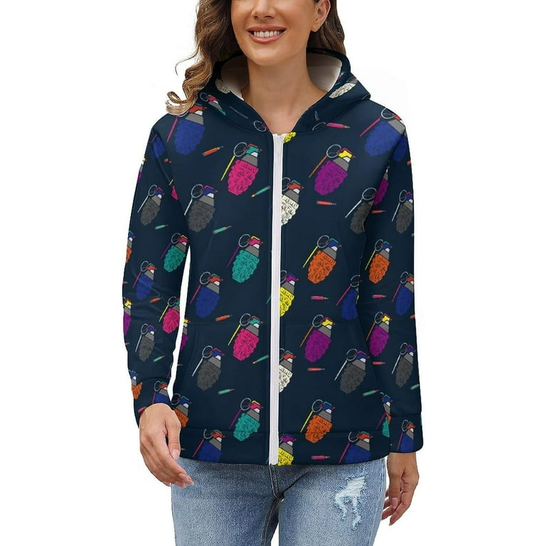 Colorful Pop Art Grenades Women s Full Zip Hooded Sweatshirt Soft