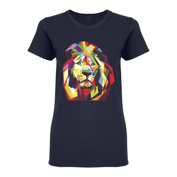 Colorful Pop Art Lion Head Shaped T-Shirt Women -Image by Shutterstock, Female Large