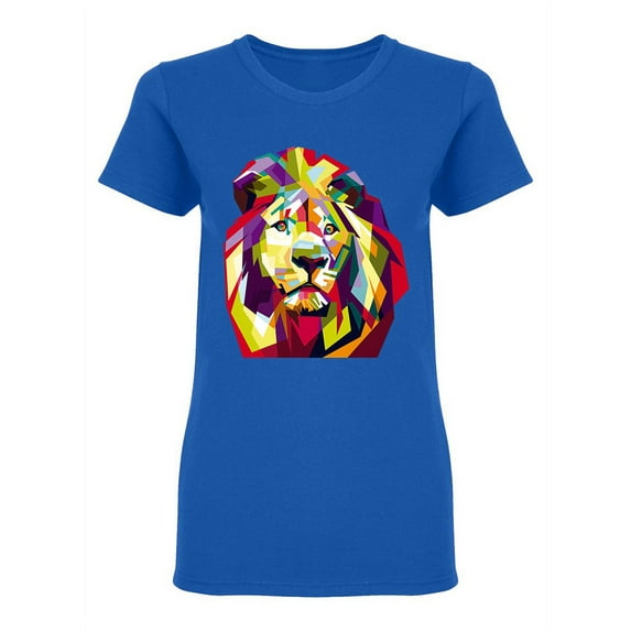 Colorful Pop Art Lion Head Shaped T-Shirt Women -Image by Shutterstock, Female x-Large