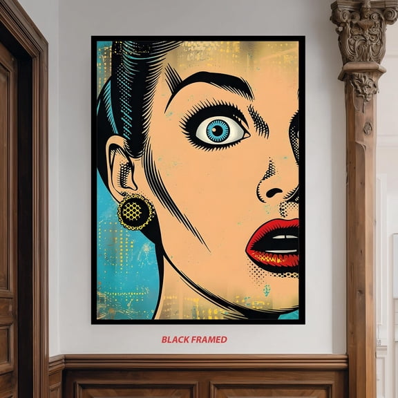 Colorful Pop Art Surprised Woman Retro Comic Book Style Poster, Unframed Paper Poster 8x10in