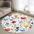 thumbnail image 1 of Colorful Poppies Round Area Rug 3.3 FT, Non Slip Small Entryway Kitchen Mat, Orange Blue Flowers Leaves Washable Soft Circular Rug Non-Shedding Door Mat for Bathroom Playroom Kids Room, 1 of 9