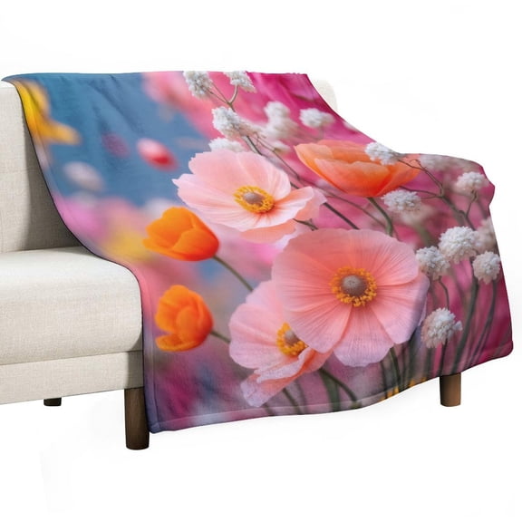 Colorful Poppy Flower Bouquet Blankets Bedroom Living Room Sofa Throw Blankets for Beds