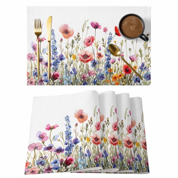 Colorful Poppy Placemats Set of 12, Watercolor Floral Non-Slip Place Mats Washable Table Mats for Kitchen Dining Table Decorations Indoor/Outdoor