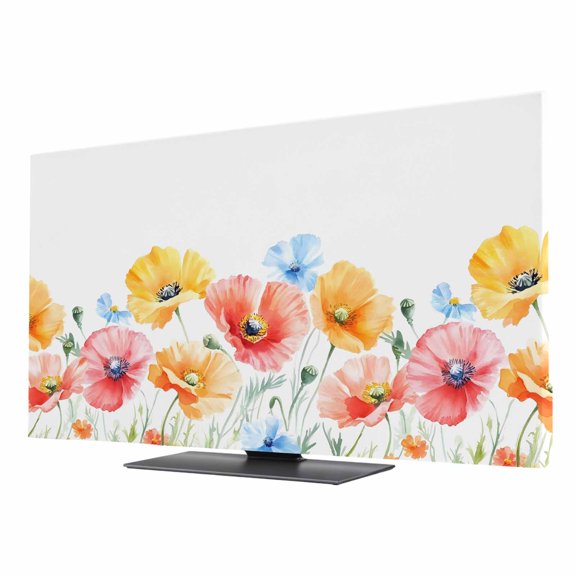 Colorful Poppy TV Dust Cover 24 Inch, Pink Orange Blue Floral Plant Leaf Computer Monitor Cover Dustproof Stretchable Indoor TV Screen Protector for LED LCD Universal Monitors
