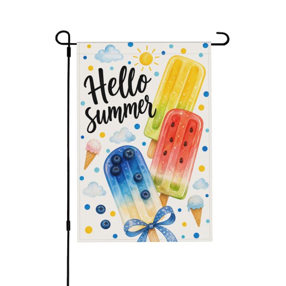 Colorful Popsicle Ice Cream Hello Summer Garden Flag for Farmhouse Outdoor Decoration 12x18 in