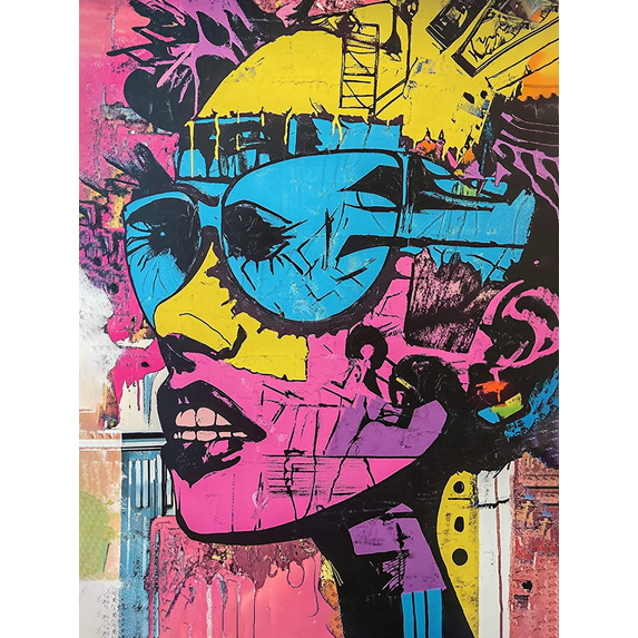 Colorful Portrait Decorative Painting/Canvas Art,Suitable for Living Room, Woman with Glasses Pop Art Decor ,Wall Art ,Abstract Painting , Modern Room Decor Artwork