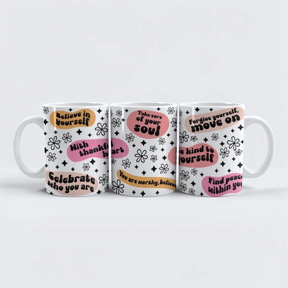 Colorful Positive Affirmations Coffee Mug, Cute Daisy Flower Pattern Motivational Ceramic Cup, Aesthetic Positive Vibes Gift For Best Friend