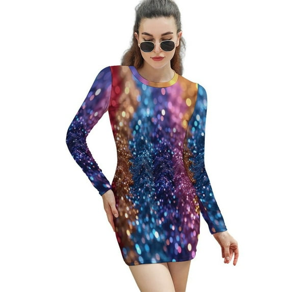 Colorful Powder Women's Long Sleeve Bodycon Dress Soft Stretchy For Everyday Wear And Special Occasions