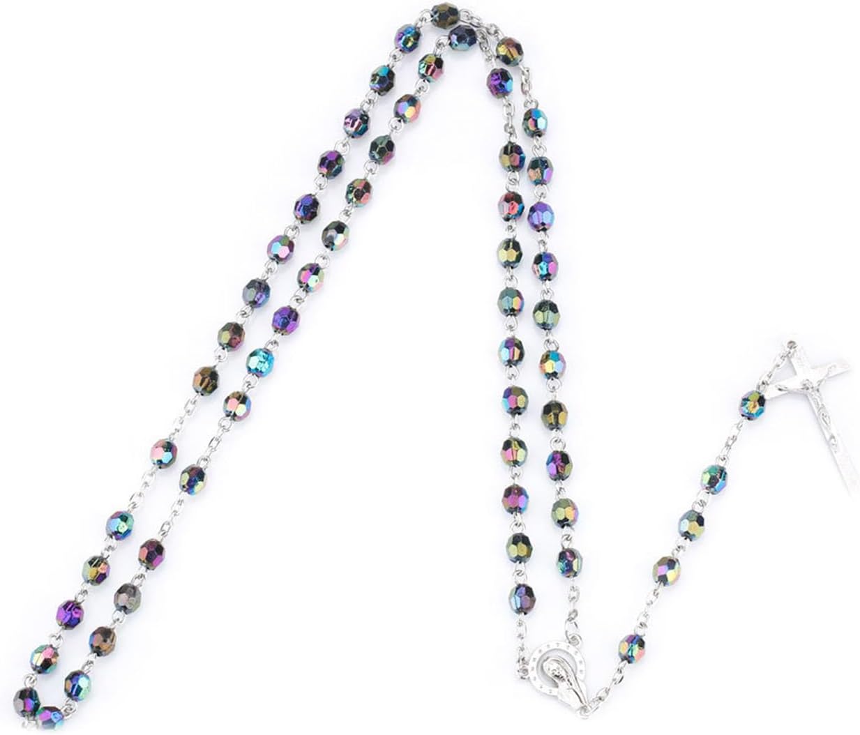 Colorful Prayer Beads Rosary Necklaces Cross Pendant Catholic Religious
