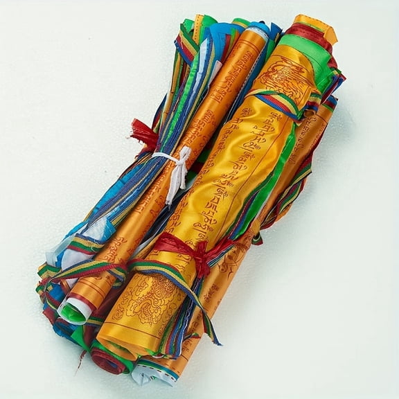 Colorful Prayer Flags Decorated with Golden Characters and Patterns - Excellent Material, Suitable for Garden and Home Decoration, Garden Prayer Flags | Bright Prayer Flags | Flags