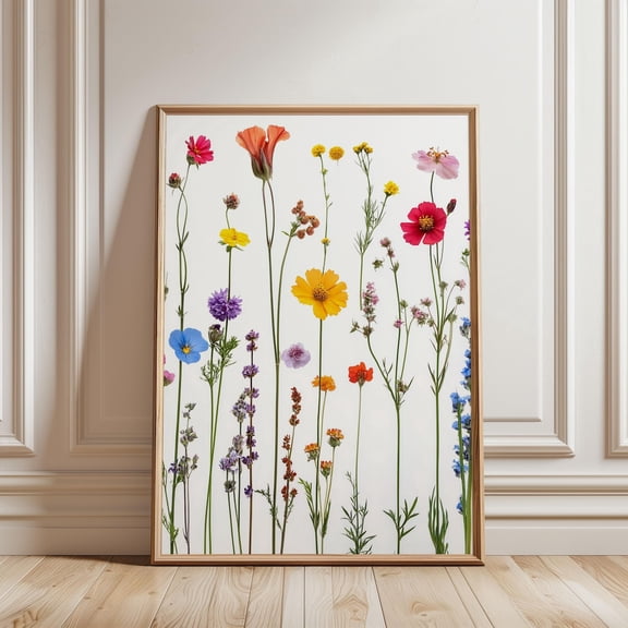 Colorful Pressed Flower Poppy Print, Floral Wall Art, Nature Home Decor, Botanical Artwork For Instant #2491, Stretched Canvas Size 16x24