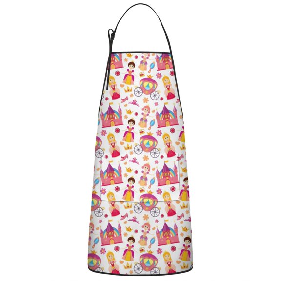 Colorful Princess Castle Carriage Pattern Apron-Garden Aprons for Women with Pockets-Cotton Linen Waterproof Kitchen Cooking Gardening Aprons Adjustable for Kitchen,Cooking,BBQ and Salon 33x27 Inch