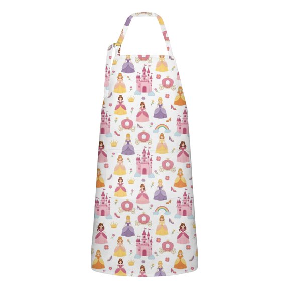 Colorful Princess Castle Pattern Apron-Garden Aprons for Women with Pockets-Cotton Linen Waterproof Kitchen Cooking Gardening Aprons Adjustable for Kitchen,Cooking,BBQ and Salon 33x27 Inch