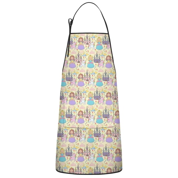 Colorful Princess Castle Pattern Apron-Garden Aprons for Women with Pockets-Cotton Linen Waterproof Kitchen Cooking Gardening Aprons Adjustable for Kitchen,Cooking,BBQ and Salon 33x27 Inch