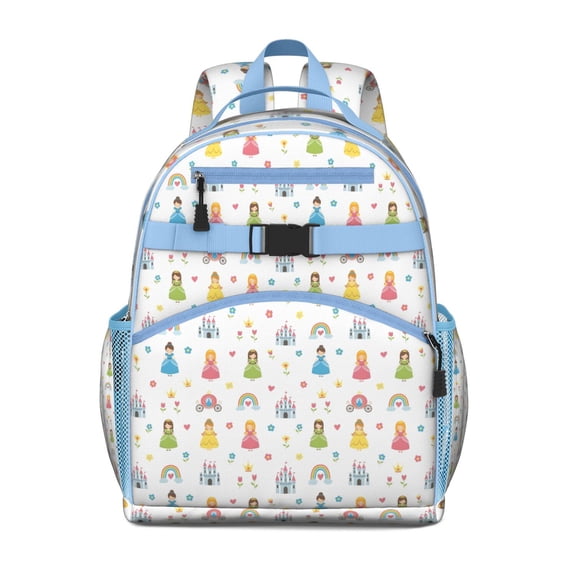 Colorful Princess Castle Pattern Backpack for School,Cute School Bag,Schoolbag with Adjustable Shoulder Straps & Padded Back,15.25"x11.5"x5.25"